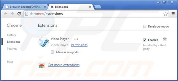 Verwijder ads by video player uit de Google Chrome extensies stap 2