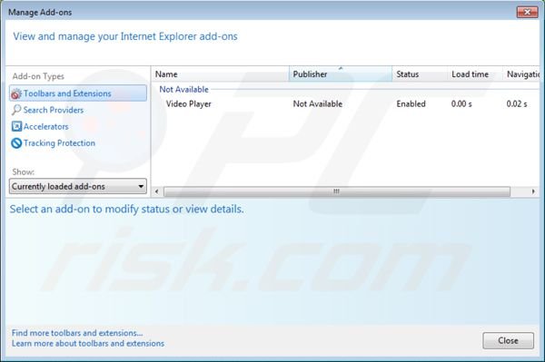 Verwijder ads by video player uit de Internet Explorer extensies stap 2