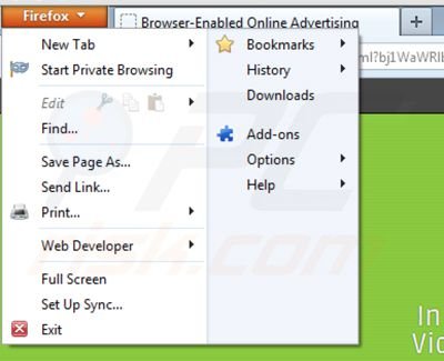 Verwijder ads by video player uit de Mozilla Firefox extensies stap 1