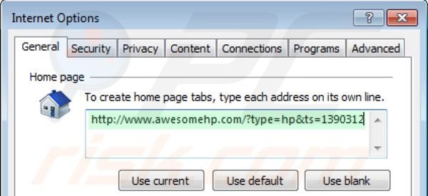 Verwijder awesomehp.com als startpagina in Internet Explorer
