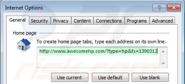Verwijder awesomehp.com als startpagina in Internet Explorer