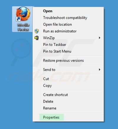 Verwijder awesomehp.com als doel van de Mozilla Firefox snelkoppeling stap 1