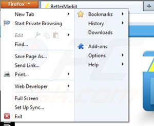 Verwijder Bettermarkit uit de Mozilla Firefox extensies stap 1