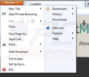 Verwijder costmin uit de Mozilla Firefox extensies stap 1