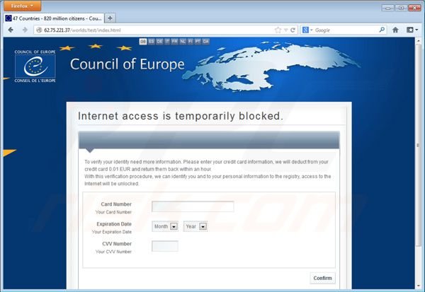 Council of Europe virus stealing credit card information