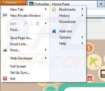 Verwijder Fortunitas uit Mozilla Firefox stap 1