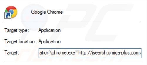 Verwijder het inspsearch.com doorverwijzingvirus als doel van de Google Chrome snelkoppeling stap 2
