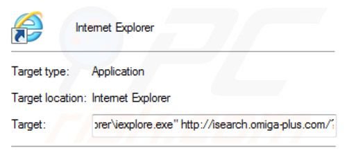 Verwijder het inspsearch.com doorverwijzing virus als doel van de Internet Explorer snelkoppeling stap 2
