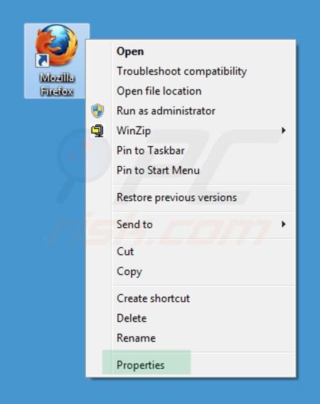 Verwijder inspsearch.com als doel van de Mozilla Firefox snelkoppeling stap 1