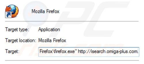 Verwijder het inspsearch.com doorverwijzingsvirus als doel van de Mozilla Firefox snelkoppeling stap 2