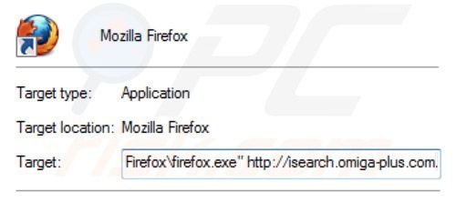 Verwijder het inspsearch.com doorverwijzingsvirus als doel van de Mozilla Firefox snelkoppeling stap 2