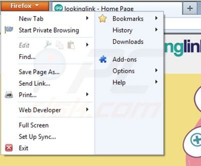 Verwijder Lookinglink advertenties uit Mozilla Firefox stap 1