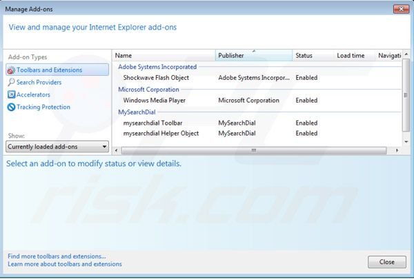 Verwijder Mysearchdial.com uit de  Internet Explorer extensies