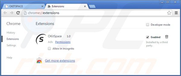 Removing okitspace from Google Chrome step 2