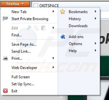 Verwijder okitspace uit Mozilla Firefox stap 1