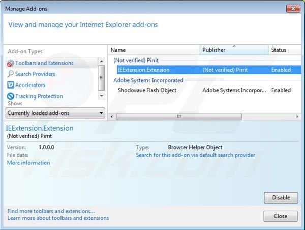 Verwijder Pirrit Suggestor uit Internet Explorer stap 2