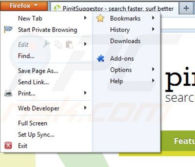 Verwijder Pirrit Suggestor uit Mozilla Firefox stap 1