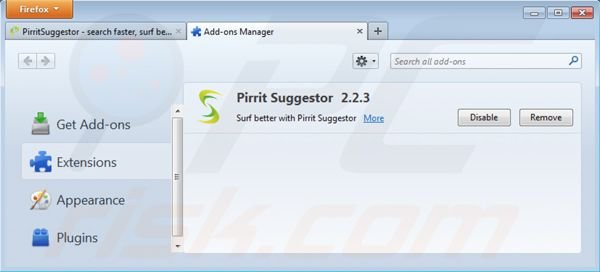 Verwijder Pirrit Suggestor uit Mozilla Firefox stap 2