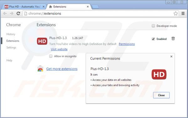 Verwijder plus-hd advetenties uit Google Chrome stap 2