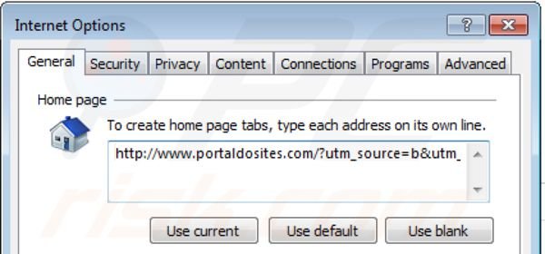 Verwijder portaldosites.com als startpaginan in Internet Explorer
