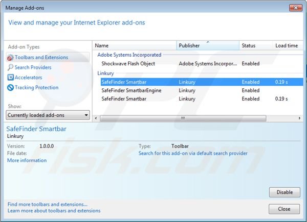 Verwijder isearch.safefinder.net uit de Internet Explorer extensies