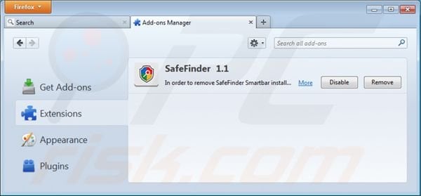 Verwijder isearch.safefinder.net uit de Mozilla Firefox extensies