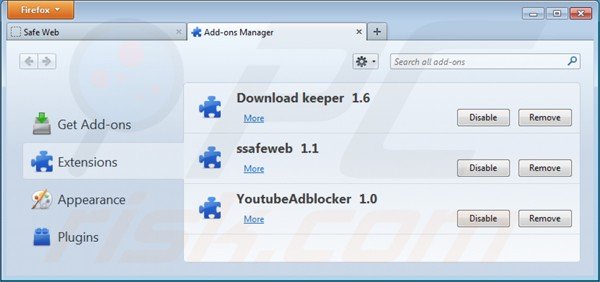 Verwijder de safeweb app uit Mozilla Firefox stap 2