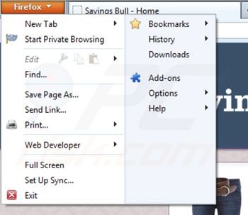 Verwijder Savings Bull uit Mozilla Firefox stap 1