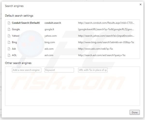 Removing Search Protect by Conduit from Google Chrome default search engine settings