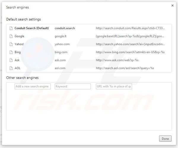 Removing Search Protect by Conduit from Google Chrome default search engine settings