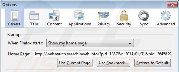 Verwijder websearch.searchinweb.info als startpagina in Mozilla Firefox
