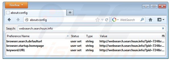 Verwijder websearch.searchsun.info als standaard zoekmachine in Mozilla Firefox