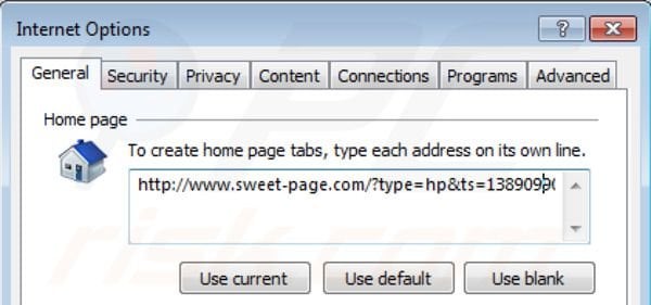 Verwijder sweet-page.com als Internet Explorer startpagina