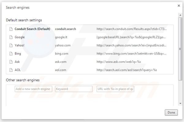 Verwijder trovi.com als standaard zoekmachine in Google Chrome