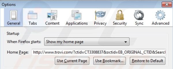 Verwijder trovi.com als startpagina in Mozilla Firefox