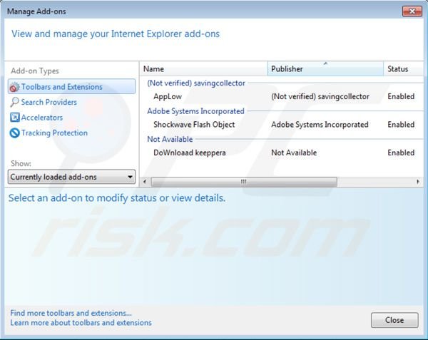 Verwijder Web Save uit de  Internet Explorer extensies stap 2