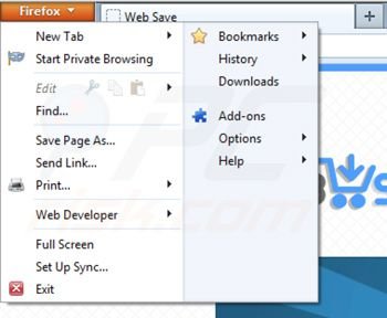 Verwijder  Web Save uit de Mozilla Firefox extensies stap 1