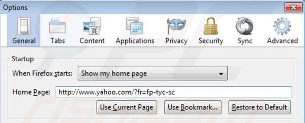 Verwijder de Yahoo werkbalk als startpagina in Mozilla Firefox
