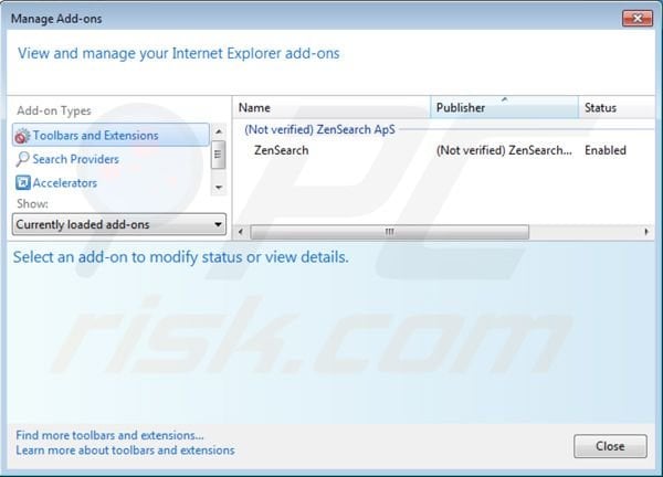 Verwijder zensearch.com uit de Internet Explorer extensies