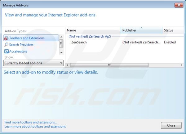 Verwijder zensearch.com uit de Internet Explorer extensies