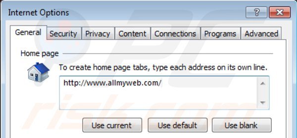 Verwijder allmyweb.com als startpagina in Internet Explorer