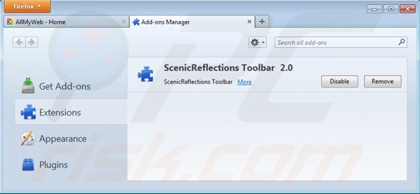 Verwijder aan allmyweb.com gerelateerde Mozilla Firefox extensies