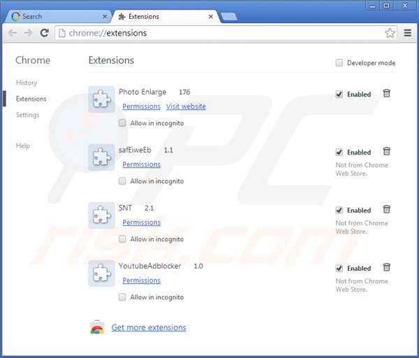 Verwijder aan websearch.amaizingsearches.info gerelateerde Google Chrome extensies