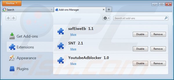 Verwijder aan websearch.amaizingsearches.info grelateerde Mozilla Firefox extensies