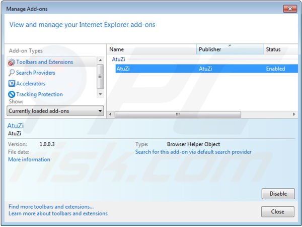 Verwijder AtuZi uit Internet Explorer stap 2