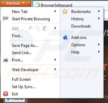 Verwijder browsersafeguard uit Mozilla Firefox stap 1