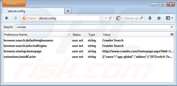 Verwijder crawler.com als standaard zoekmachine in Mozilla Firefox