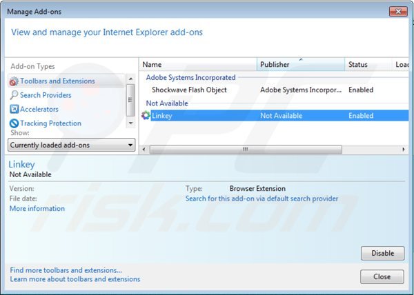 Verwijder default-search.net uit de Internet Explorer extensies
