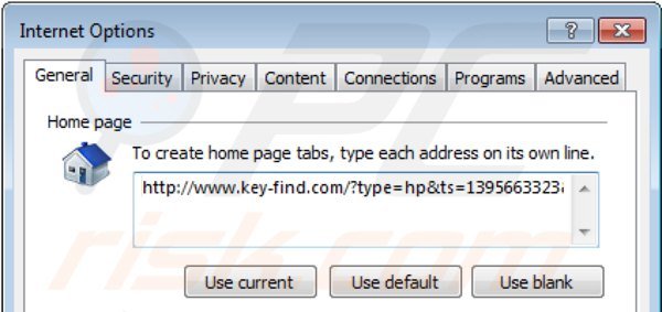 Verwijder key-find.com als startpagina in Internet Explorer
