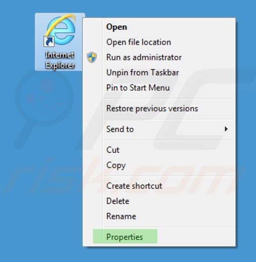 Verwijder key-find.com als doel van de Internet Explorer snelkoppeling stap 1